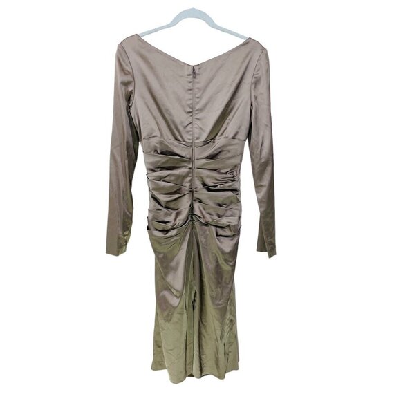 TALBOT‎ RUNHOF Designer Dress Sz 8/38 Satin Ruched Long Sleeve Cocktail Metallic - Picture 2 of 10